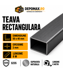 Teava rectangulara 50 x 40 x 2 mm, 6 metri